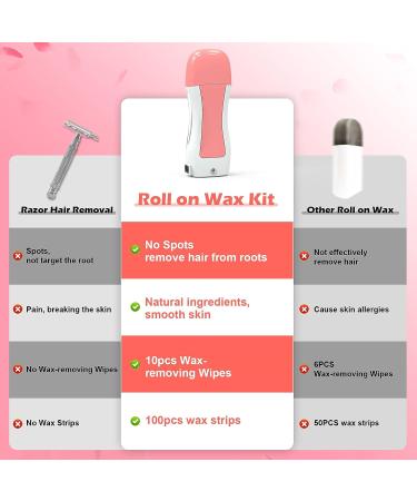 Seopri Roll on Wax Kit for Hair Removal - Sensitive Skin, 2 Rose Wax Cartridges, 100 Strips & Wipes - Buy Online on GoSupps.com