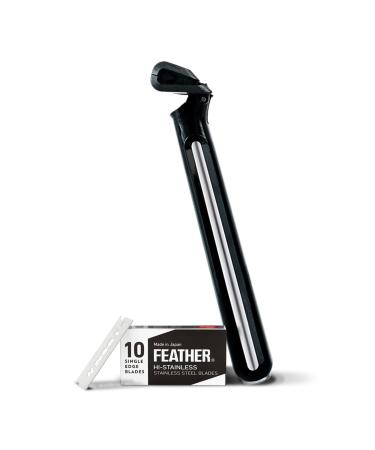 Smoothest Shave Ever | OneBlade Core Razor with Stand and 10 Feather Razor Blades | Single Blade Razors for Men | Razors for Sensitive Skin | Safety Razor for a Smooth, Close Shave