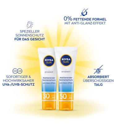 Nivea Sun UV Face Matting Sun Protection LSF 50 - Non-Fatty Sunscreen (2 Pack) | Lightweight & Immediate Sun Milk for Optimal Skin Protection - Buy Online on GoSupps.com