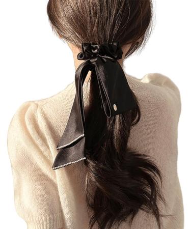 scicent Silk Scrunchies Satin Hair Scarf with Bow Solid Colors Hair Scrunchies Elastic Scrunchy Scarf Ponytail Holder Bands - Black 6308 - Buy Online on GoSupps.com