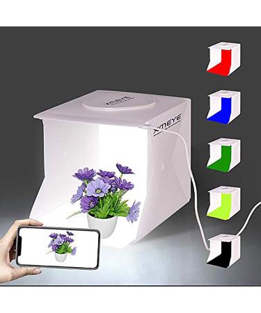 Mini Photo Studio Box, 9 x 9 Inches Shooting Tent Kit, Foldable Photography Booth With 2 x 20 LED Beads + 6 Colors Backdrops