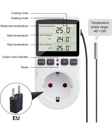 Diymore 230V Temperature Controller Socket with LCD Display & Timer - Ideal for Greenhouses Aquariums and Fridges - Buy Online on GoSupps.com