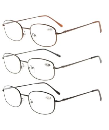 Eyekepper Metal Frame Spring Hinged Arms Reading Glasses 3 Pair(Brown/Gunmetal/Black) Valupac Metal Readers +2.75 3 Pcs Mix