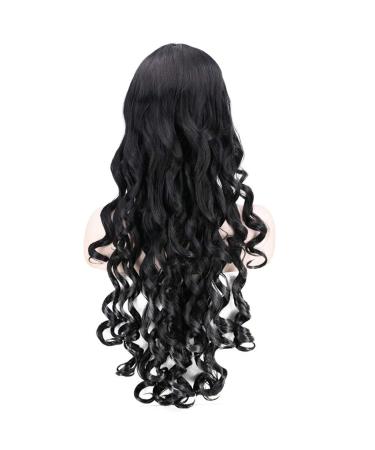 Women's Black Curly Wig - Long Synthetic Wavy Hair for Cosplay | 70s 80s 60s Styles - Buy Online on GoSupps.com
