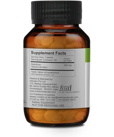 MERLION NATURALS Gokshura Tablets | Tribulus Terrestris 500mg (120 Tablets) - Buy Online on GoSupps.com