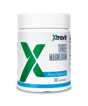 Xtravit Three Magnesium Supplement Natural Supplements for Men & Women - Triple Action Blend May Support Sleep Digestion Muscles & Nerves - Non-GMO No Fillers 400 mg 30 Capsules