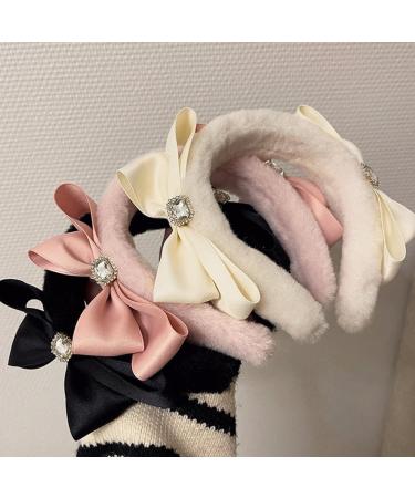 JSGHGDF Sweet Ballet Bowknot Plush Headband for Women Girls Furry Princess Hair Hoop Elegant Hair Styling Tool Pink - Buy Online on GoSupps.com