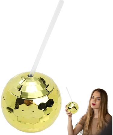 Disco Cups Disco Ball Cups with Lids Disco Ball Drinking Cup with Lid and Straw Cute Sparkly Glitter Cocktail Cup for Nightclub Bar Aelevate Gold - Buy Online on GoSupps.com