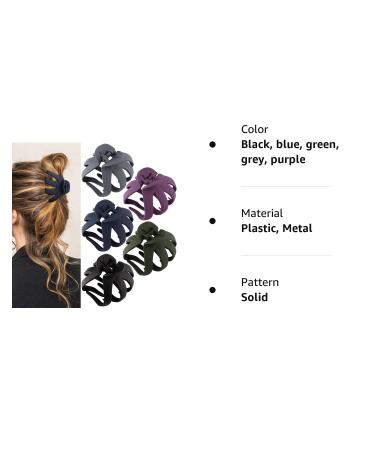ATODEN Octopus Hair Clip Set - 5 Pcs Large Matte Claw Clips for Thick Hair in Black, Blue, Green, Grey, Purple - Buy Online on GoSupps.com