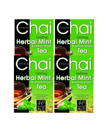 Chai Xpress Herbal Mint & Lemon Grass Tea | 40 Tea Bags | No Artificial flavourings | No Preservatives | Naturally caffine free | 80g (Pack Of 4)