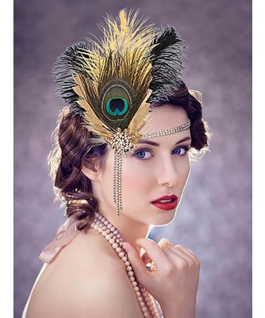 IYOU 1920s Gatsby Headband Black Peacock Feather Flapper Headpiece Rhinestone Vintage Prom Festival Costume Hair Accessories for Women - Buy Online on GoSupps.com