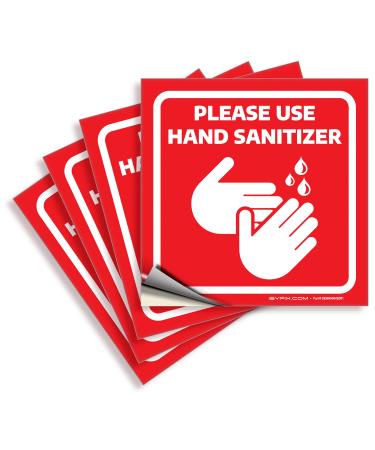 iSYFIX Please Use Hand Sanitizer Signs Stickers - 4 Pack 6x6 Inch - Red Premium Self-Adhesive Vinyl Labels Laminated for Ultimate UV Weather Scratch Water and Fade Resistance Indoor & Outdoor Medium Red