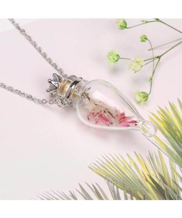 Memorial Glass Necklace with Crown Stopper | Lodmloer Mini Glass Urn Jewelry for Ashes | Heart-Shaped Souvenir with Essential Oils | 60cm - Buy Online on GoSupps.com