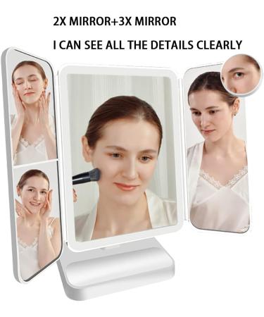 LISSAHNE 360 Foldable Trifold Makeup Mirror with Touch Control & LED Light Strip - 2X 3X 10X Magnifying, USB Rechargeable - Portable & Compact Vanity Mirror in White - Buy Online on GoSupps.com