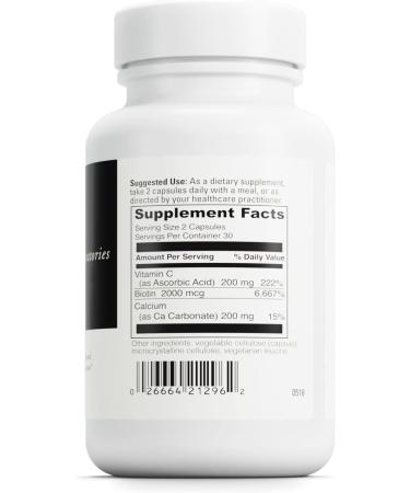 Biotin Dietary Supplement for Skin & Hair Health - With Vitamin C & Calcium - 60 Capsules - Buy Online on GoSupps.com