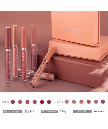 6pcs Matte Liquid Lipstick Set - Nude Lipstick Makeup Kit for Women - Waterproof Velvet Lip Gloss - Long-Lasting Non-Stick Cup - Set B - Buy Online on GoSupps.com