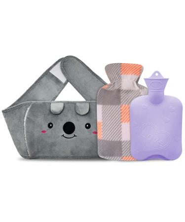 Hot Water Bag, Rubber Hot Water Bottle with Waist Cover for Menstrual Cramps, Pain Relief, Warm Water Pouch with Soft Plush Hand Waist Warmer Cover (Purple)