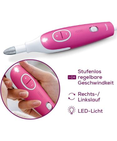 Beurer MP 44 Manicure/Pedicure Set - Electric Nail Care with 7 Attachments & LED Light - Pink - Includes Manual Nail Set & Storage Bag - Perfect for Home & Travel - Buy Online on GoSupps.com