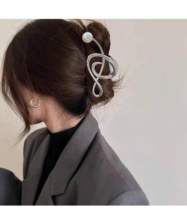 Silver Musical Note Hair Clip with Pearl Designs | Large Non-slip Hair Claw Barrette for Women | Cute Styling Accessory - Buy Online on GoSupps.com
