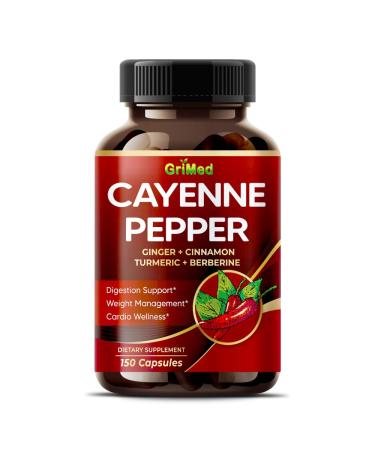 GriMed Ultra Cayenne Pepper 20 200mg X15 Power with Ginger Cinnamon Turmeric Berberine Citrus Bergamot for Digestion Support Immune System Overall Well-Being (150 Count (Pack of 1))