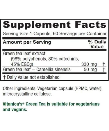 Vitanica Green Tea Extract Supplement 330mg - 45 EGCG - Weight Management & Energy - Antioxidant & Immune Support - Vegan - 60 Capsules - Buy Online on GoSupps.com