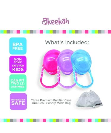Akeekah Pacifier Cases - 3 Pack Unisex | BPA-Free Nippleshield Case with Colorful Designs | Baby Binky Holder & Pacifier Box | Includes Free Eco-Friendly Mesh Bag - Buy Online on GoSupps.com