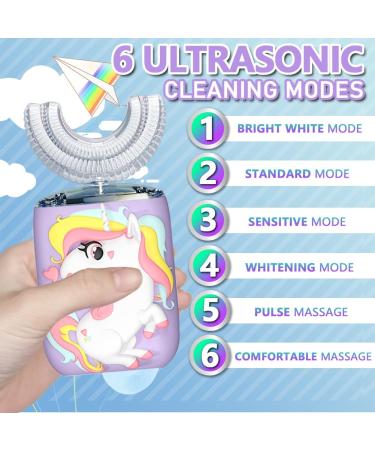Kids Ultrasonic Electric Toothbrush - 6 Gear Speed Mode, IPX7 Waterproof, U-Shaped Design - Purple, for 2-7 Years Old - Automatic 360 Oral Cleaning - Buy Online on GoSupps.com