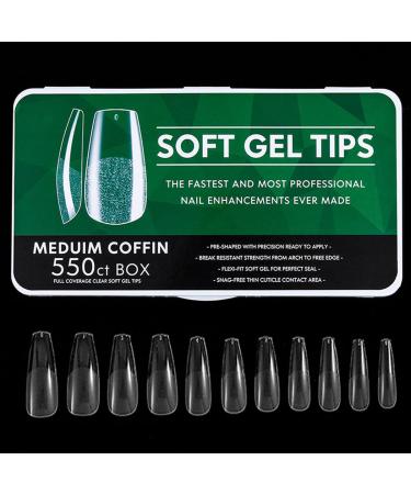 Sethexy 550 pieces soft gel nail tip Clear nails extension with case acrylic for nail art salon and home improvement (short ballerina matt)