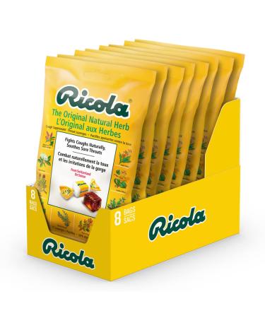 Ricola Cough Drops Original Flavour 17 Drops per Bag (Pack of 8 Bags) - Bulk Menthol Herbal Throat Lozenges Made with Swiss Herbs - Cough & Sore Throat Relief - Gluten-Free