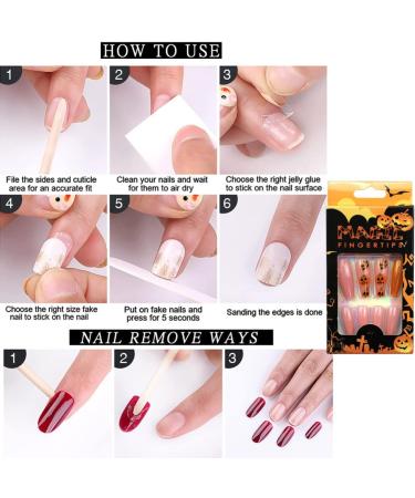 Press Nails Medium Long Fake Nails Acrylic Nails Pumpkin Black Flame Cross Head Design Suitable for Women Halloween Fashion Decoration - Buy Online on GoSupps.com