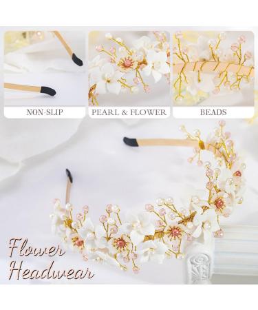 IYOU Bridal Wedding Headband Gold Flower Hair Bands Pearl Beads Headpiece Communion Bride Hair Accessories for Women - Buy Online on GoSupps.com