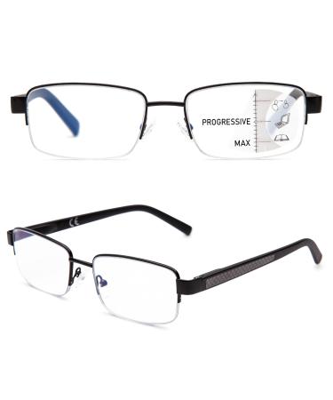 Amorays Multifocal Reading glasses Showlight glasses Blue light filter Halfbrand version made of metal for a clear view of near-center and distant views- comfortable and durable gray-brown 1.5 x