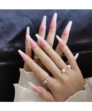 Dajidafu 1 Set Press on Nails Coffin Gradient Pink Extension Frosted Matte Wraps Ballerina Salon DIY Gifts Manicure Kit Type 1 - Buy Online on GoSupps.com