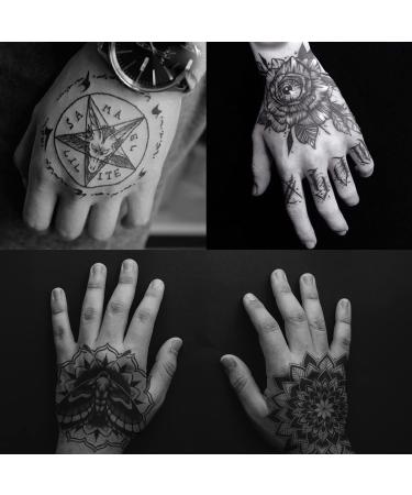 Oottati 9 Sheets Waterproof Temporary Tattoo Stickers - Halloween Black Women Moth Flower Pentagram Skull Design - Buy Online on GoSupps.com