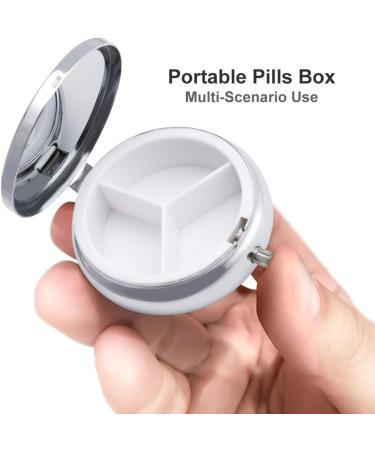 Small Round Travel Pill Case | Portable 3 Compartment Metal Pill Box for Daily Use & Travel - Buy Online on GoSupps.com