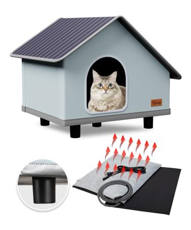Toozey Elevated Weatherproof Heated Cat House, Indoor/Outdoor Cat House for Winter with Pet Heating Pad, Providing Safe Feral Outside Pet House for Cats or Small Dogs, Warm Heated Cat Shelter