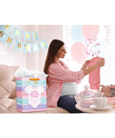 WhatSign Baby Shower Bags for Girls 13" Large Baby Girl Gift Bags with Tissue Paper New Baby Girls Paper Gifts Bags with Handles Baby Shower Party Favors for Guests Newborn Baby Girls Birthday Party Supplies - Buy Online on GoSupps.com