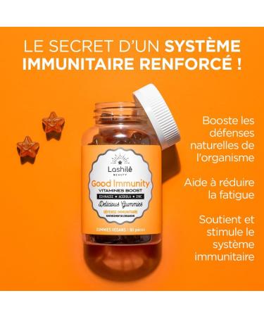 Lashil Beauty - Good Immunity - Vitamins Boost - Food Supplements - 2 Month Cure - 120 Gummies - Made in France - Vitamin B9 Vitamin D Vitamin B12 Vitamin C - Buy Online on GoSupps.com