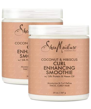 Shea Moisture Curly Hair Products, Curl Enhancing Smoothie for Thick, Curly Hair, Coconut & Hibiscus, Sulfate Free, Paraben Free, Silk Protein & Neem Oil, Pack of 2 - 20 Oz Ea 20 Ounce (Pack of 2)