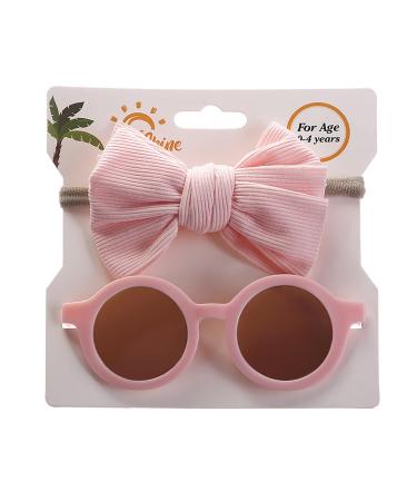 Baby Sunglasses 0-36 Months Baby Girl Sunglasses Headband Sunglasses Set Cute Polarized for Toddler Newborn Infant Elastic Photography Props Pink2