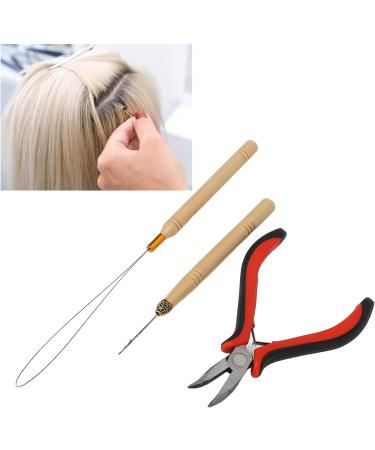 Hair Extension Tool Kit Wooden Handle Crochet Hook Aluminum Pulling Needle Hair Extensions Link Beads Kit Plier for Barber Shop - Buy Online on GoSupps.com