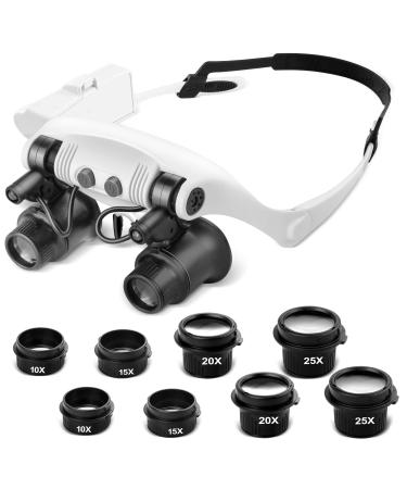 JUOIFIP Hands Free Head Magnifying Glasses, Magnifier with Light, 10X/15X/20X/25X Magnifier, Perfect for Working Close Up 8 magnifying lenses