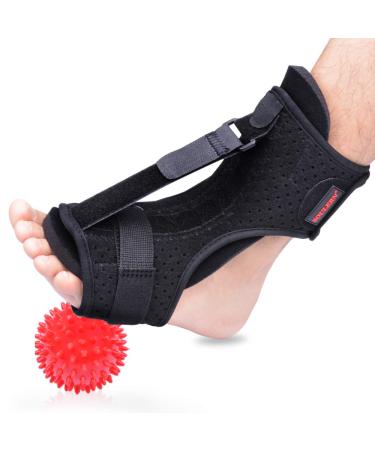 Plantar Fasciitis Night Splint Drop Foot Orthotic Brace,Improved Dorsal Night Splint for Effective Relief from Plantar Fasciitis, Achilles Tendonitis, Heel and Ankle Pain with Hard Spiky Massage Ball (black)