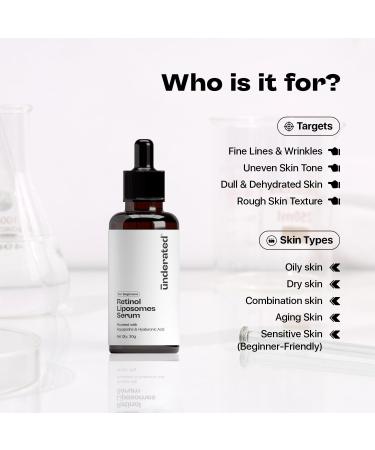 Underated Retinol Liposomes Face Serum for Beginners with Aquaporins & Hyaluronic Acid | Lightweight Hydrating Formula for Smooth Supple & Refreshed-Looking Skin | 30g - Buy Online on GoSupps.com