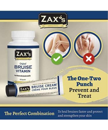 Zax's Original Bruise Vitamin - Pharmacist Developed Potent Bruising Supplement with Zinc Vit K D3, Ascorbic Acid, and Citrus Bioflavonoids - Gluten Free - 60 Capsules - Buy Online on GoSupps.com