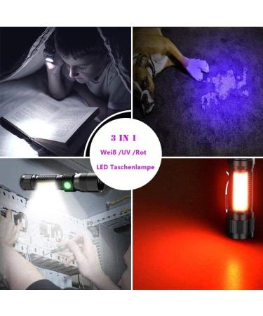 UV LED Torches Rechargeable (with 2200 mAh 18650 Battery) iToncs 3 in 1 White Light Black Light COB Red Light Torch Small Strong Magnet Bright 395 nm UV Lamp for Banknotes Urine of Pets 1 piece - Buy Online on GoSupps.com