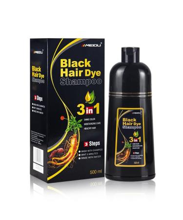 Instant Hair Color Shampoo for Gray Hair - Shampoo 3 in 1-100% Grey Coverage - Women & Men Herbal Coloring in Minutes (Black)