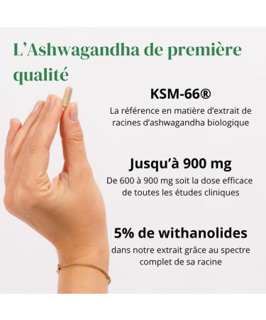 Ashwagandha Brevet KSM-66 + Magn sium et Tryptophane - Extra Fort : 5% withanolides - Stress Sommeil nergie Bien- tre - 60 g lules vegan 900mg - Qualit Sup rieure - Buy Online on GoSupps.com