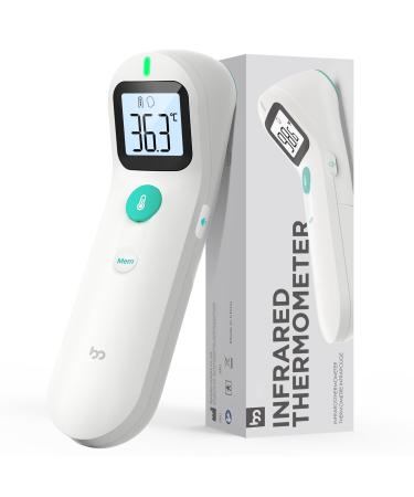 Forehead Thermometer Accurate Readings Better Measurement Experience Non-Contact Digital Infrared Thermometer Fever Alarm Mute Mode Thermometers for Baby Kids and Adults - White