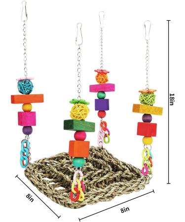 Seagrass Bird Foraging Wall Toy with Colorful Wooden Chewing Toys - Ideal for Parakeets, Conures, Lovebirds & Cockatiels - Buy Online on GoSupps.com